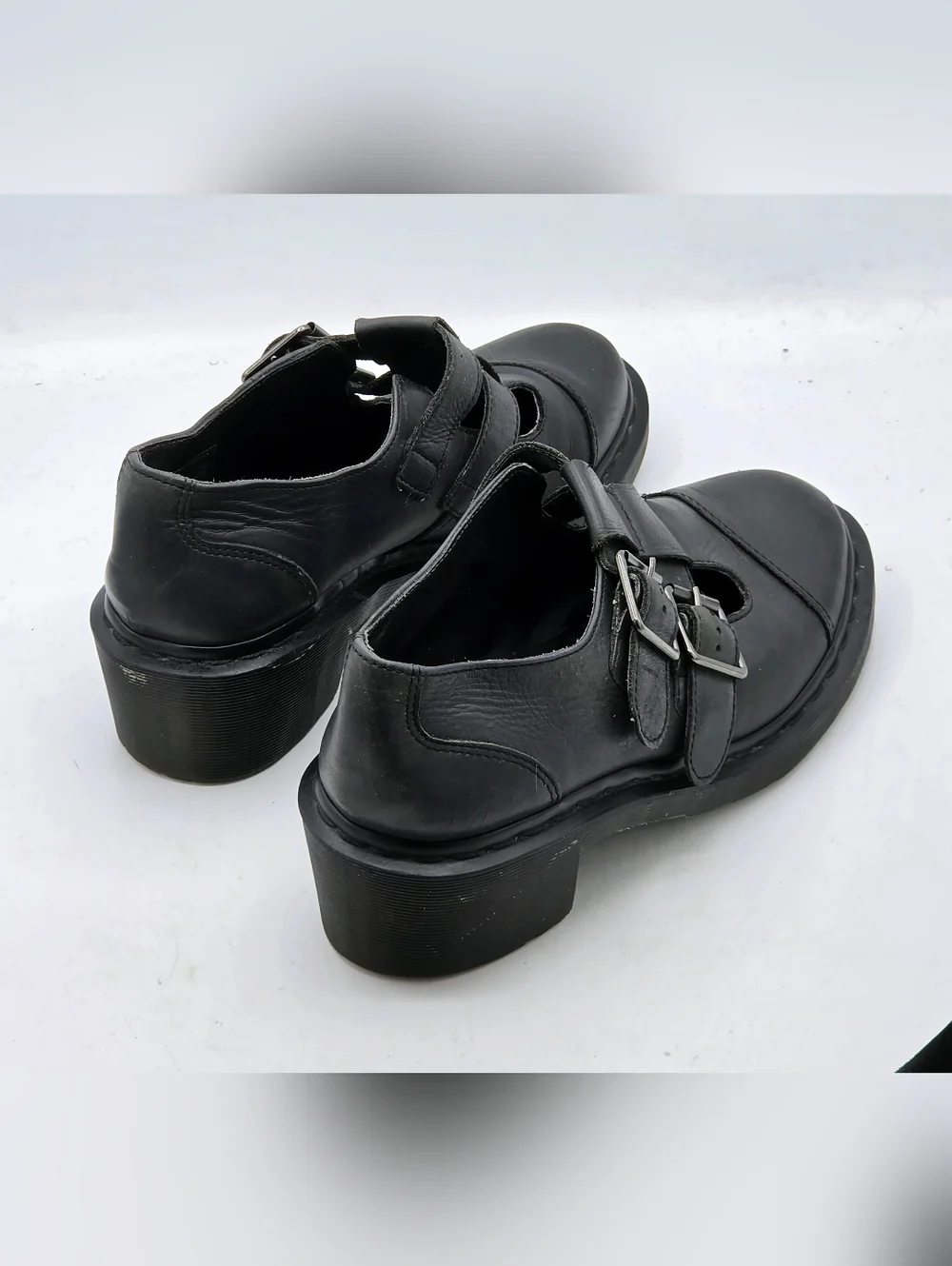 Dr. Martens 8065 Double Strap Heeled Mary Janes - Dark Grey Leather Size 9